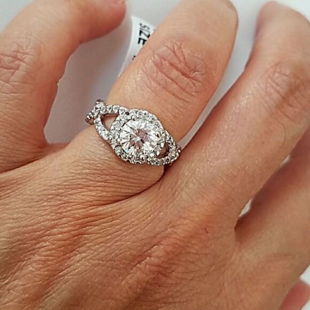 14k white gold plated Twist Engagement Ring